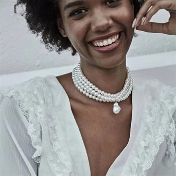 Tendință Elegant de Bijuterii de Mireasa Multi strat Colier de Perle de Mare Pentru Femei de Moda Alb Imitație Perla Cravată Colier
