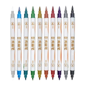 10 Culori/Set Bine Punctul Perie Metalice, Stilouri-Marker Dublu Sfat Markeri pentru Hârtie Neagră, Caligrafie Arta Pen Pictura Desen