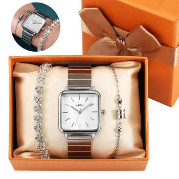 Ceas de argint pentru Femei de Lux Casual Doamnelor din Oțel Inoxidabil Cuarț Ceasuri Brățară cu Diamante Set Cadou pentru Femei Reloj de mujer