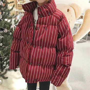 Iarna Gros Strat de Bumbac Femei Stand cu Dungi Guler de Dimensiuni Mari Scurtă Pierde Strat de Bumbac Jachete Femei Super Haine