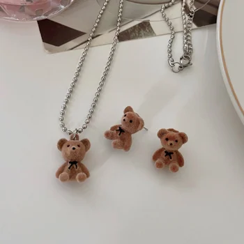 1set Drăguț Urs de Pluș Pandantiv Colier pentru Fete Femei Moda coreeană Urs Pulover Lung Lanț de Gât Coliere Guler Drăguț Bijuterii