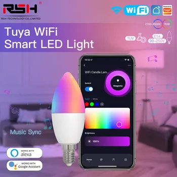 RSH Bec LED-uri Colorate WiFi Estompat RGB Modul de Muzică Control Vocal E14 Lumina Inteligent Lucru cu Alexa de Start Google Funcția Timer
