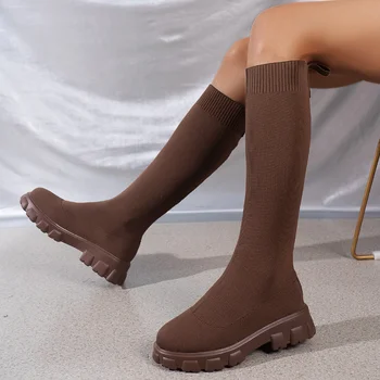 Chelsea Cizme Toamna Iarna Nou Peste Genunchi Întinde Șosete Cizme Femei Mijlocul Tocuri Cizme Lungi Platforma Pantofi Femei Botas Mujer
