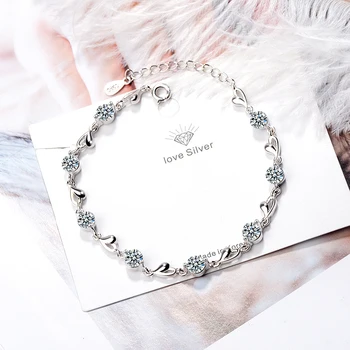 925 Timbru de Argint Zircon Dragoste în Formă de Inimă Bratari cristale lanț Pentru Femei Îndrăgostiților Cadou de Nunta petrecere farmece Bijuterii