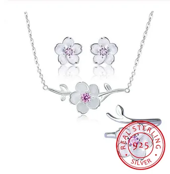 Stras Seturi de Bijuterii Fine pentru Femei Argint 925 Zirconia Roz Vesel de Flori Coliere Inel Bijuterii Statement Brincos