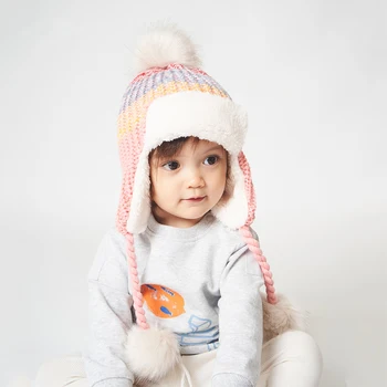 Copilul de Iarnă Pălăria Knit Beanie pentru Copii Baieti si Fete cu Căptușeală Lână Bombardier Capace pentru Copii