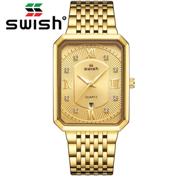 SWISH Ceasuri de Aur pentru Bărbați de Top de Brand de Lux pentru Bărbați Creative Dreptunghi Cuarț Încheietura Ceas Sport rezistent la apa Relogio Masculino