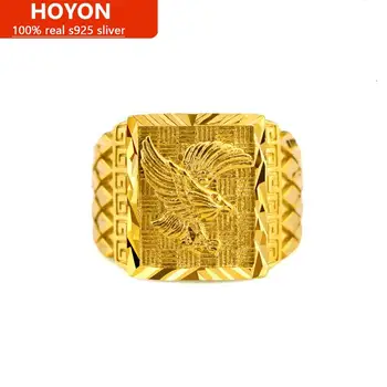 HOYON 24k adevărat de aur inele de culoare Solidă pentru Bărbați Alamă de Aur Eagle Inel Deschis Tonifiat Dimensiune Imitații de Bijuterii de Aur pentru nunta cutie de cadou