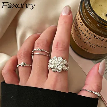 Foxanry Culoare Argintie Inele pentru Femei Nou Trend Elegant, Fermecător Epocă de Creație Lava Model Petrecere de Bijuterii Cadou
