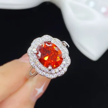 925 Portocaliu Roșu Zircon Incrustate Produs de Moda High-end Plin de Diamante de Culoare Comoara Inel Reglabil Pentru Femei Elegante de Bijuterii Cadou