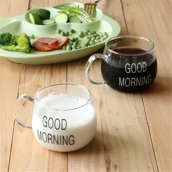 BUNĂ DIMINEAȚA 1buc Pahar mic Dejun Ceașcă de Cafea Ceai Lapte Iaurt Cana Creative Litere Tipărite Cană Transparentă Ocupa Drinkware