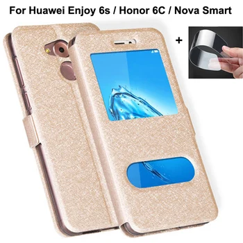 Fereastra din față din Piele Filp Caz Pentru Huawei Honor 6C telefon cover Pentru Huawei Bucurați-vă de 6s 6 s-a întors cazuri Pentru Huawei Nova Smart case