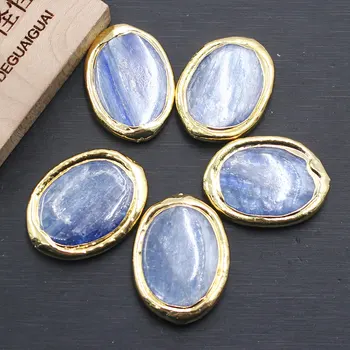 APDGG en-Gros de 5 Buc Albastru Cianit Conector Ou Margele Ovale de Culoare Bezel femei design de bijuterii margele vrac pentru a Face Bijuterii DIY