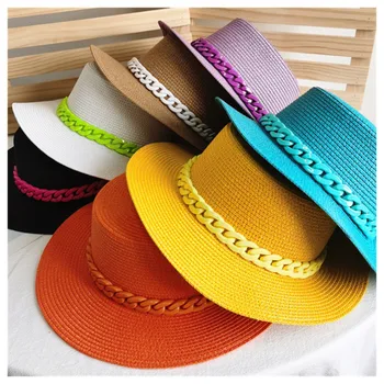 Macaron culoare pălărie de paie pălărie de soare de sus plat coreene culoare de moda lanț cu pălărie de top acrilice plaja hat bomboane de culoare palarie de soare
