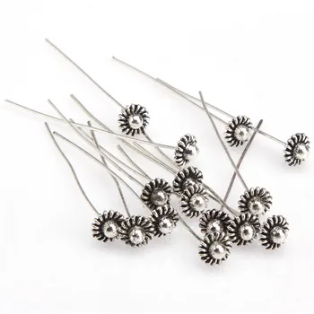 20buc Argint Antic Cap de Floare Pini pentru a Face Bijuterii Minge de Metal Ace Constatări Accesorii pentru DIY Cercei Margele Bijuterii
