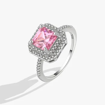 100% Argint 925 Inele Pentru Femei Rosu Roz Pătrat de Piatră de Simplu la Modă CZ Deschide Anillos Partid Cadouri Accesorii