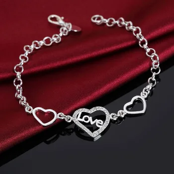 Argint 925 cristal fin DRAGOSTE inima Bratari de Lanț pentru Femei de Moda de lux Petrecere de Nunta Accesorii Bijuterii Cadouri