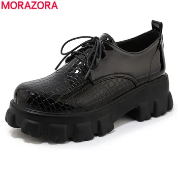 MORAZORA Plus dimensiune 33-46 Nouă primăvară casual pantofi platforma femeie dantela sus pantofi pentru femei pătrat tocuri inalte femei pompe