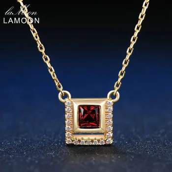 LAMOON Naturale de Granat Roșu Colier Pentru Femei Pătrat de Piatră prețioasă Pandantiv Argint 925 Lanț de Aur, Vermeil Bijuterii LMNI020