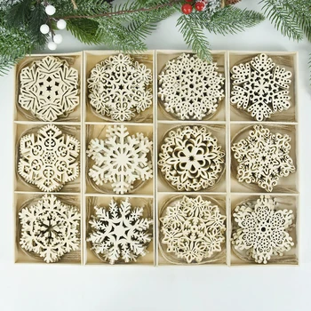 18pcs/cutie Crăciun Fulg de nea Pandantive din Lemn Pom de Crăciun Agățat Ornamente pentru Casa de Anul Nou Crăciun Așchii de Lemn Meșteșug Copii Cadou