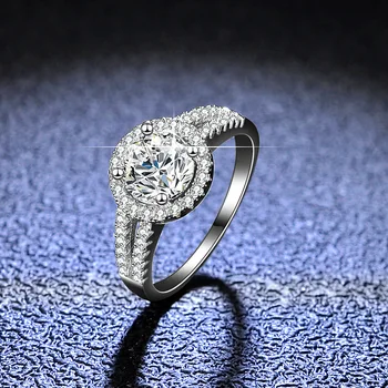 Moissanite Inel cu Diamant Rotund de Argint 925 pentru Femei Încrustat 1 Carat Sport Casual, verighete