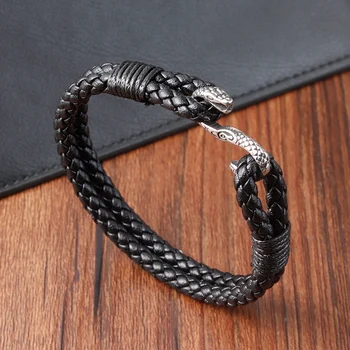 Negru din Piele de șarpe Brățări Pentru Bărbați Bijuterii din Oțel Inoxidabil cu Două niveluri Design Brățară Bratari Cadou De Crăciun