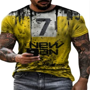 Casual barbati Round Neck T-shirt Oraș Totem Imprimare 3D Maneci Scurte Pulover de Moda Personalizate T-shirt New Sosire 2021