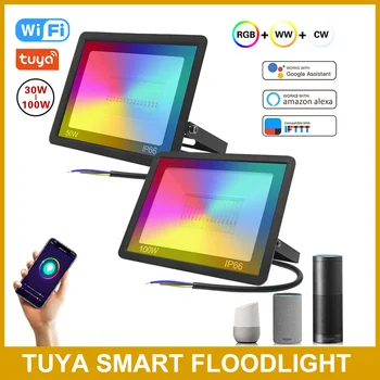 Tuya 30/50/100W LED Reflector RGB Proiector Inteligent Inteligent Wifi Viața Impermeabil în aer liber lumina Reflectoarelor 220V Cald Rece Lampă de Iluminat
