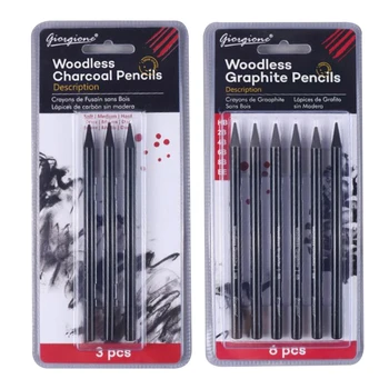 Woodless Creion Negru Set 6 Grade Creion Grafit 3 Grade Creion Carbune pentru Incepatori Amatori Elev Pictor 3/6PC