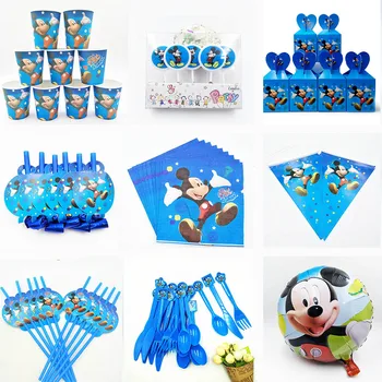 Mickey Mouse Decor Petrecere de Aniversare pentru Copii cupa placa banner pălărie de paie Set Consumabile Partid Favoruri Copil de Dus Copilul Albastru Baiat Cadou