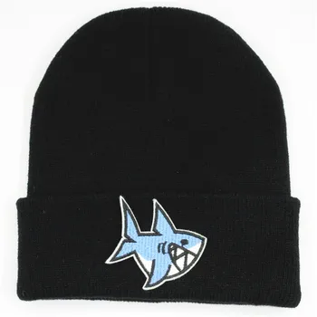 Desene animate rechin broderie de Bumbac Îngroșa tricot pălărie de iarnă pălărie cald Chelioși capac beanie hat pentru copil bărbați femei 105