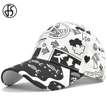 FS Vara benzi Desenate Alb-Negru Imprimare Șapcă de Baseball Pentru Barbati Femei Desene Graffiti Snapback Hip Hop Capace Curbat Streașină Designer de Pălării