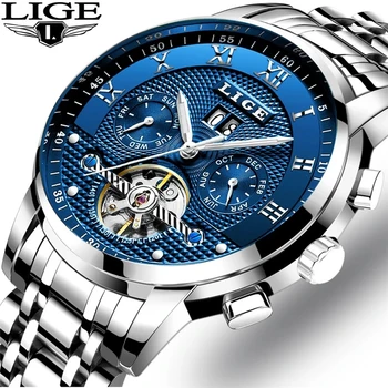 LIGE Brand Automat Mechanical Ceas Bărbat de Lux Tourbillon Ceasuri de Oameni de Afaceri din Oțel Impermeabil Ceas Sport Relogio Masculino
