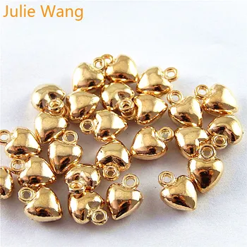 Julie Wang 10-50PCS KC Aur de Culoare la Modă în Formă de Inimă Margele Mici Pentru Farmecul Brățară Colier Pandantiv Bijuterii Accesorii