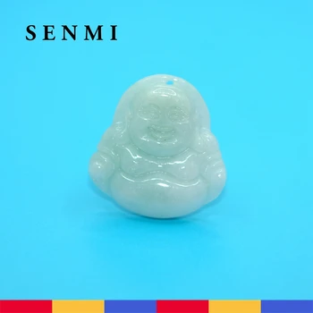 SENMI 100% Naturale de Smarald Artificiale Sculptură Râs Buddha Pandantiv Colier de Jad pentru Barbati Femei Bijuterii Fine Cadou de Crăciun