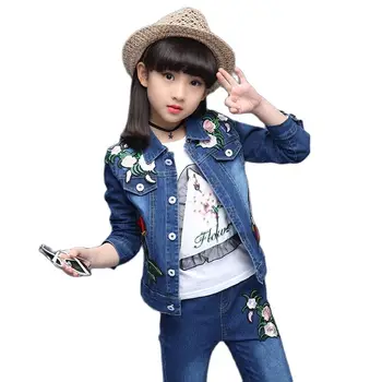 Primavara si Toamna Fata Cowboy Seturi 2022 Versiunea coreeană Broderie Flori de Haine Pentru Adolescenti Două Piese Casual de Îmbrăcăminte pentru Copii