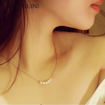 ZHBORUINI Moda Colier de Perle Bijuterii Naturale de apă Dulce Pearl Argint 925 Bijuterii Cinci Perle Cravată Farmec Pentru Femei