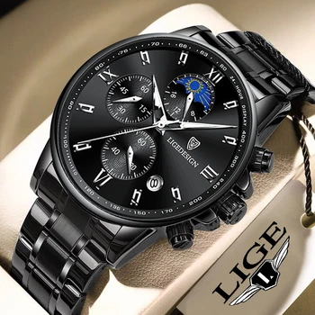 LIGE de Lux de Brand Nou Ceas pentru Bărbați din Oțel Inoxidabil Cronograf Cuarț Încheietura Ceasuri Impermeabil Militare de Sport de sex Masculin Ceas