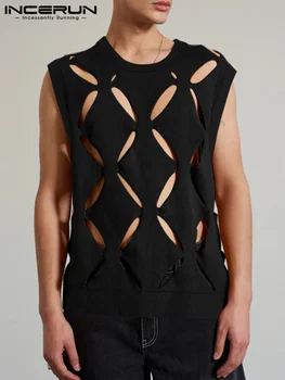 INCERUN Topuri 2022 Stil American de Moda pentru Bărbați de Culoare Solidă Vesta Casual Streetwear de sex Masculin Vânzare Fierbinte Diamond Hollow Veste S-5XL
