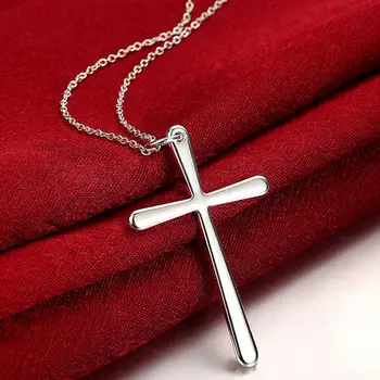 Argint 925 Lant Lung Crucea Pandantiv Colier Pentru Femei Nunta Petrecere De Logodnă Farmec Bijuterii Cadou