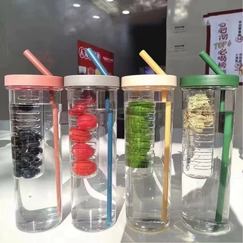 700ml Fructe Infuser Sticla de Apa de Plastic Sticlă de Apă cu Paie de Suc de Lamaie Sticla Portabil de Fitness în aer liber Sticle de Băut
