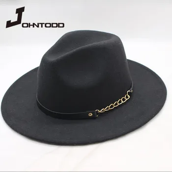 Margine largă biserica simplu derby pălărie Panama solid de culoare felt fedora pălărie pentru bărbați, femei și bărbați, lână sintetice amestecate jazz pălărie