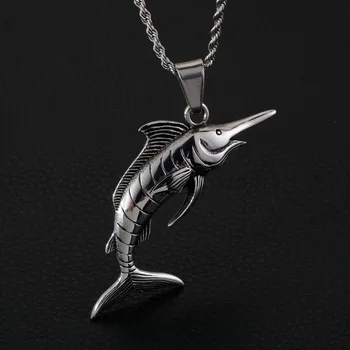 HaoYi Pește-Spadă Din Oțel Inoxidabil Pandantiv Colier Pentru Bărbați Personalitate De Moda Animalelor De Bijuterii Din Metal Cadou
