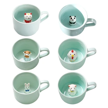 Creative Cana Ceramica de cafea Cana 3D Lapte Cana de Animale în Interiorul Desene animate Drăguț Panda Bunny Pisoi, Catelus Ceașcă de ceai de Celadon Cupa