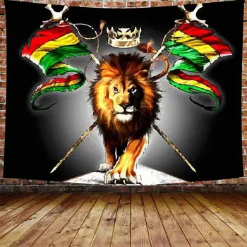 Iuda Leu cu un Rastafari Pavilion Regele Junglei Reggae Tema Wall Art Print