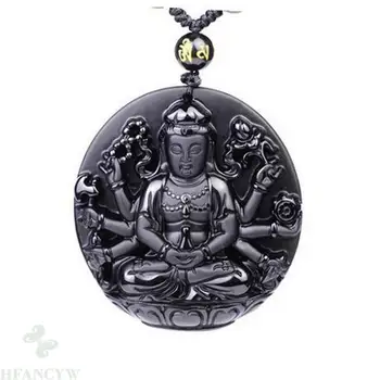 50x46mm Obsidian Avalokitesvara Buddha Pandantiv Charm energie Chineză Naturale Curcubeu de Moda en-Gros Sculptate 100% Unisex coarda