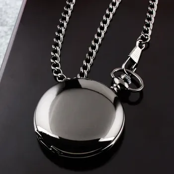 Retro Moda Negru Argintiu Buna Steampunk Cuarț Ceas de Buzunar din Otel Inoxidabil Pandantiv 30CM Lanț pentru Barbati Femei relogio