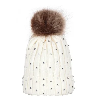 Lână Faux Minge de Tricotat Pălărie pentru Copii de Iarna Pompoms Beanie Diamant Chelioși pentru Fete Băieți Drăguț în aer liber Capac de Croșetat Pălării Copii