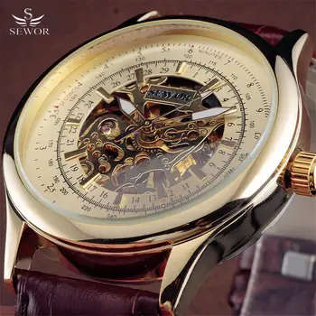 Brand SEWOR de Afaceri de Clasa Mecanice Ceas de Lux Schelet de Aur Ceasuri Automate Bărbați Rochie de Epocă Reloj de sex Masculin Cadou