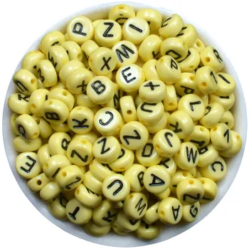Alfabetul Margele Șirag de mărgele Acrilice cu Litere 200PCS Galben DIY Margele Scrisoare Pentru Bratara Accesorii pentru Bijuterii Amestecat 7mm/6mm